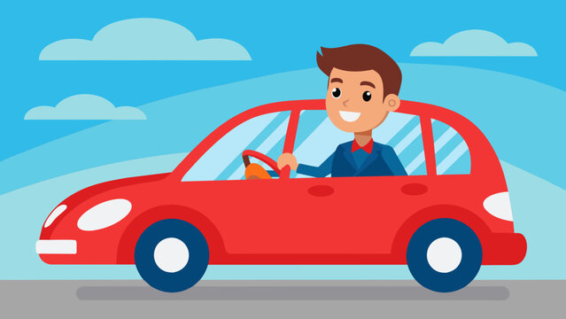 A, man is sitting inside the car vector illustration