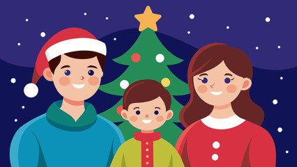 Happy mom dad and kid celebrating Christmas doing vector illustration