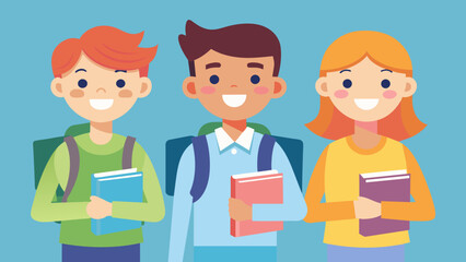 Students with new books vector illustration