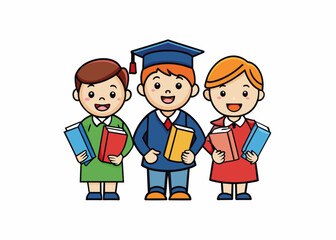 Students with new books vector illustration