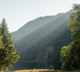 Layers of Sun Rays and Mountains Above Lake Crescent