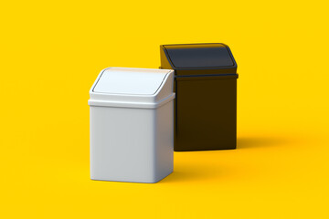 Two trash bins on orange background. Home garbage cans. 3d render