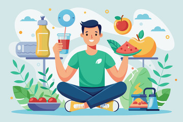 Healthy food and exercise vector illustration