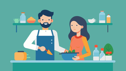 Husband and wife are cooking together vector illustration