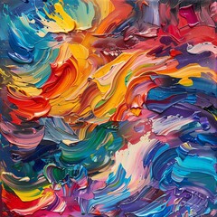 Capture the concept of Feedback in a dynamic, vibrant oil painting where sound waves are visually translated into colorful, textured strokes of paint - obrazy, fototapety, plakaty