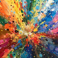 Capture the essence of deadlines through a vibrant explosion of colors and shapes in an acrylic painting Show the chaos and energy intertwined with a sense of joy breaking through the urgency - obrazy, fototapety, plakaty