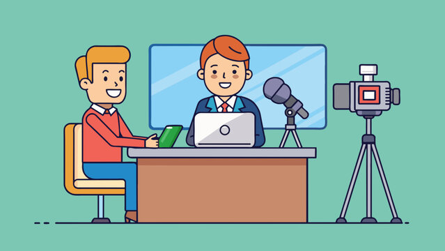 interview with a famous person television vector illustration