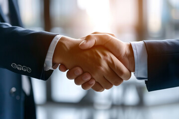 Business partners shake hands with each other close-up with space for text or inscriptions. A handshake symbolizing the conclusion of a business deal
 - Powered by Adobe