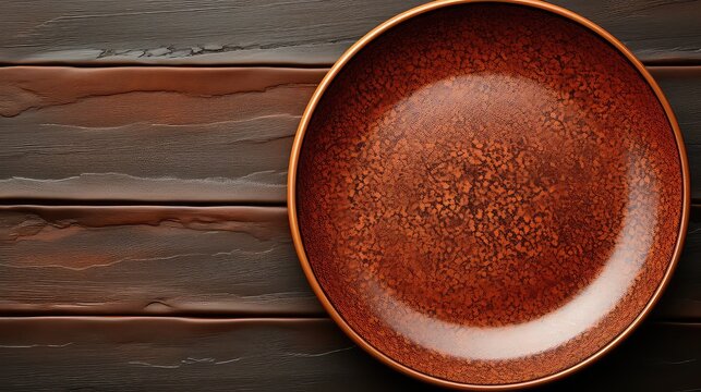 empty brown ceramic plate on a dark concrete UHD Wallpaper