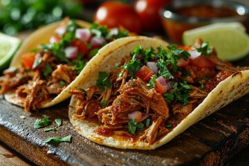 Delicious Pulled Pork Tacos with Fresh Vegetables - 784808753