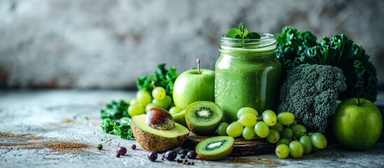 Healthy Green Smoothie With Fresh Ingredients on Table - 784808934