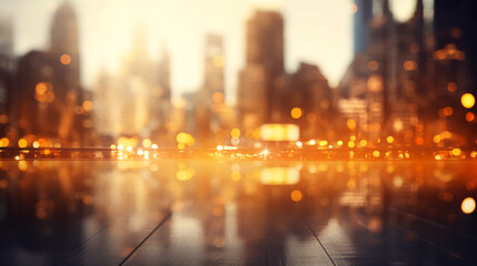 Obraz premium This picture features a backdrop of city lights in a blurry, unfocused style. The lights create a glowing effect against the dark night sky, showcasing the urban landscape - Generative AI