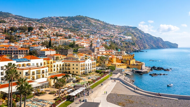 Panoramic view of the capital of Madeira island Funchal, Portugal 