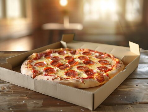 Pepperoni Pizza Slice Whole Box Background Image	
