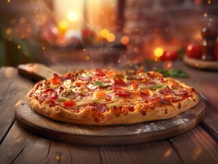 Sausage Meat Cheese Pizza Slice Whole Box Background Image