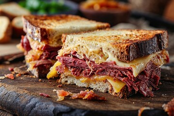 Delicious Grilled Cheese and Pastrami Sandwich Close-Up
