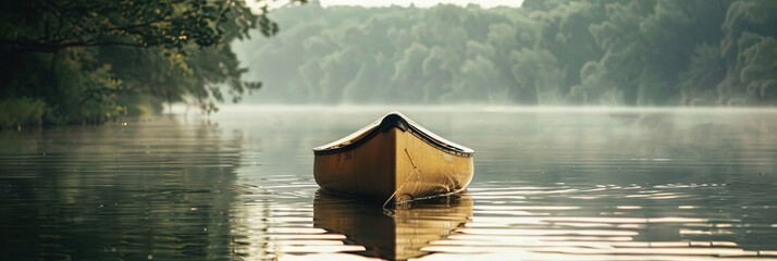 photo of a canoe on the water - - obrazy, fototapety, plakaty