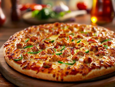 Pizza Barbeque Barbecue BBQ Chicken Mozzarella Cheese Slice Whole Box Background Image