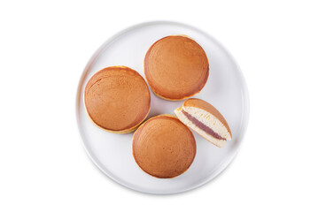 Dorayaki, japanese red bean paste pancakes on a white isolated background - 784811925