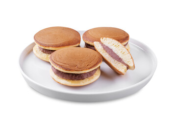 Dorayaki, japanese red bean paste pancakes on a white isolated background - 784811939