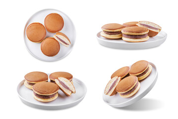 Dorayaki, japanese red bean paste pancakes on a white isolated background - 784811940