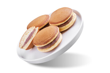 Dorayaki, japanese red bean paste pancakes on a white isolated background - 784811949
