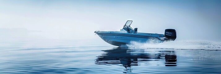 photo of a motorboat on the water  - obrazy, fototapety, plakaty