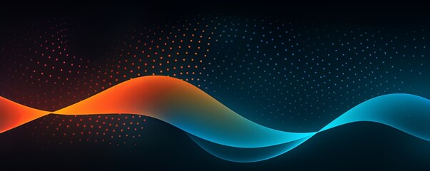 Dark gradient background with dots and wavy lines, a teal, orange and blue gradient, vector illustration in the style of flat design