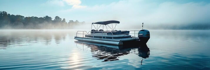 photo of a pontoon boat on the water  - obrazy, fototapety, plakaty