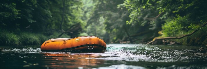 photo of a raft on the water - - obrazy, fototapety, plakaty