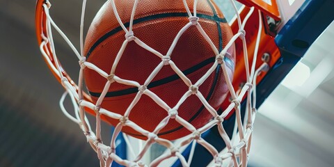 Basketball in a hoop and net with backboard - professional basketball hope - scoring a point nothing but net