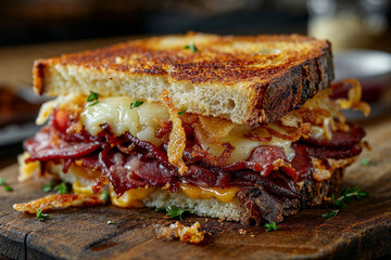 Gourmet Grilled Cheese Sandwich with Bacon and Melted Cheese