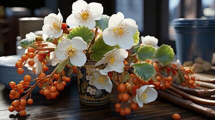 and leaves of tuberous begonia UHD Wallpaper