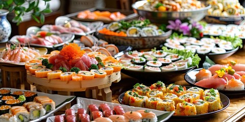 photo of delicious buffet with food on trays