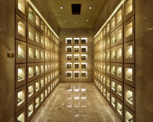 Urns with ashes in a columbarium wall 