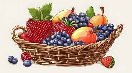 Wicker basket Wicker basket with fruits and berries. Vector illustrationwith fruits and berries. Vector illustration