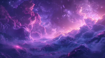A purple sky with clouds and stars - obrazy, fototapety, plakaty