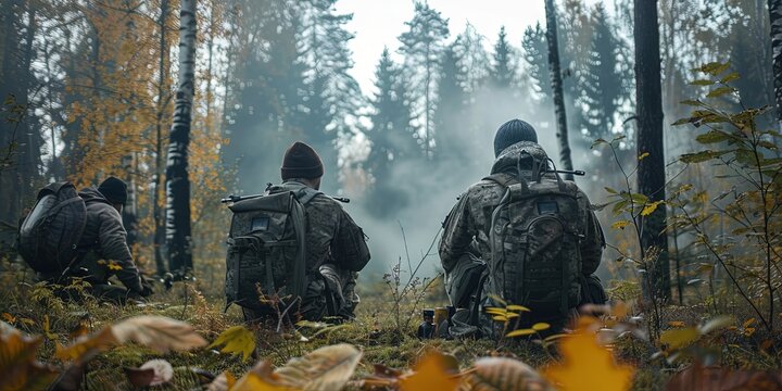 photo of hunters waiting in the forest