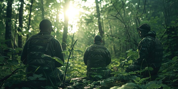 photo of hunters waiting in the forest