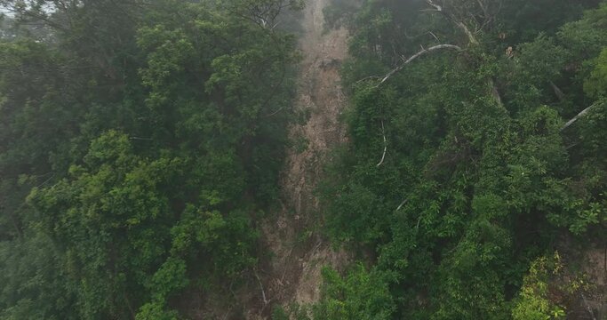 Aerial view of landslide forest mountain after typhoon