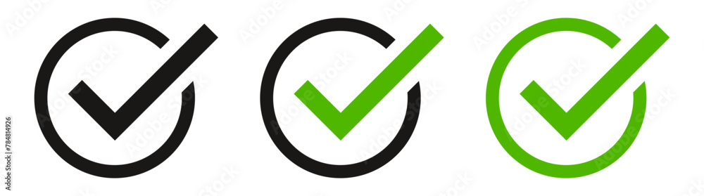 Aufkleber check box icon with correct, accept checkmark icons tick box checked, check list square frame - checkbox symbol approved sign