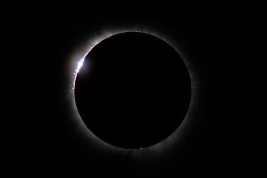 Bailey's Beads and Chromosphere ,April 8 2024 Total Solar Eclipse. Texas - Powered by Adobe