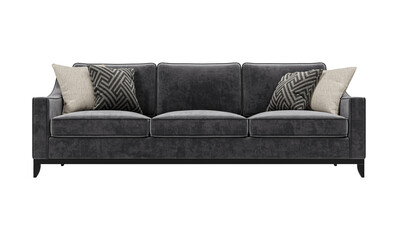 Modern and luxury gray velvet sofa isolated on white background. Furniture Collection.