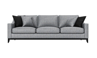 Modern and luxury gray sofa with cushions isolated on white background. Furniture Collection