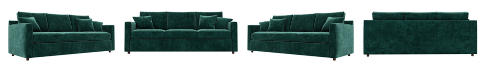 Modern and luxury green velvet sofa set isolated on white background. Furniture Collection.