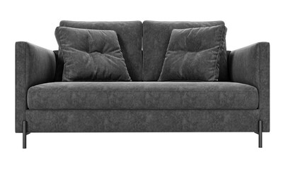 Modern and luxury gray velvet sofa isolated on white background. Furniture Collection.