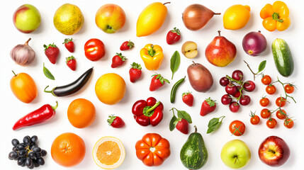 A lot of different fruits and vegetables isolated
