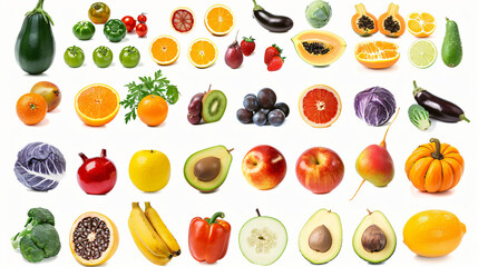 A lot of different fruits and vegetables isolated