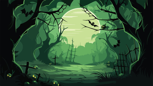 Vector image halloween green background with trees