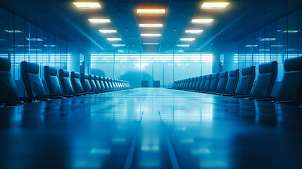 Modern Conference Room in a Business Setting, Spacious and Well-Lit with Stylish Furniture